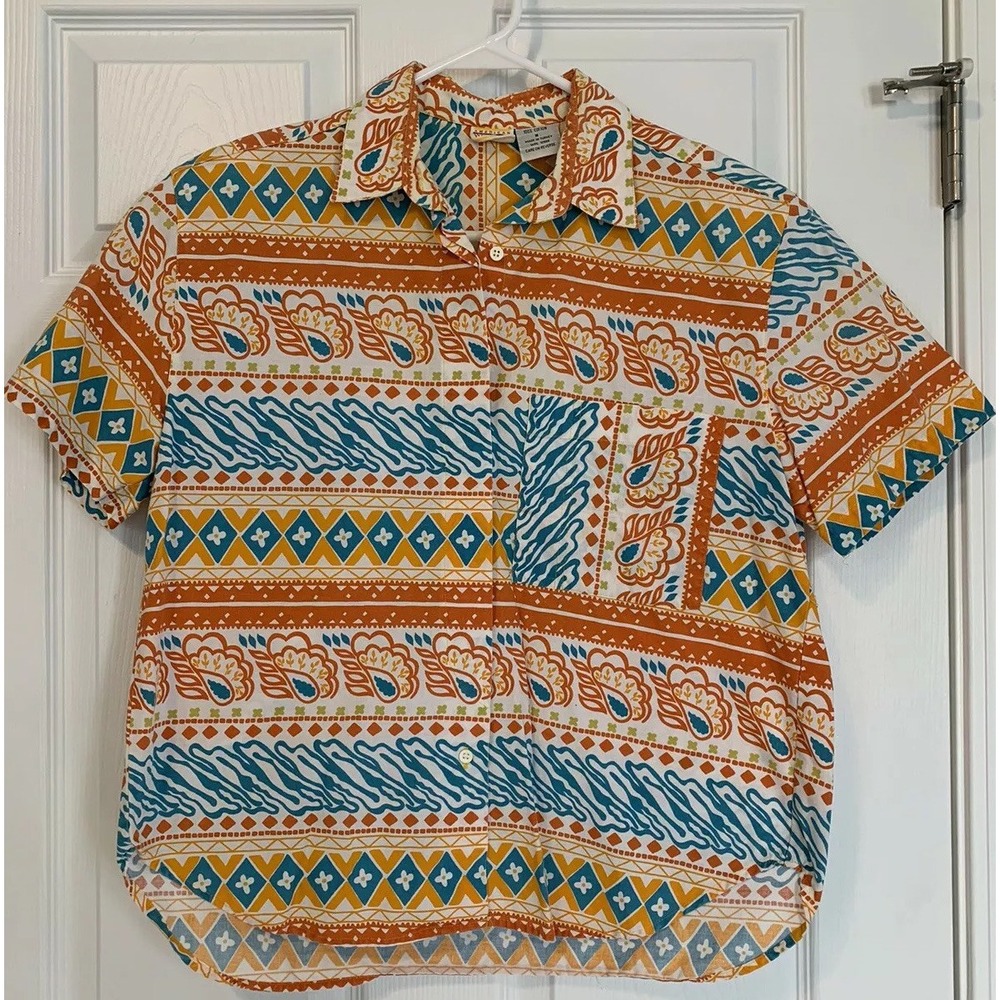 American Weekend Women's Top Size Medium Tribal Floral Vintage Shoulder Pads